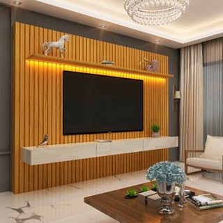 Estante Home Ripada para TV até 90 Polegadas com LED 3 Gavetas Nobre Clean 100% MDF Naturale/Off White em Oferta na Shopee