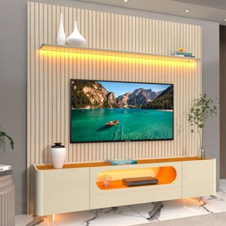 Rack com Painel Ripado para TV até 90 Polegadas 1 Gaveta 2 Portas LED Pés Vidro 220cm Requinte Nobre 100% MDF em Oferta na Shopee