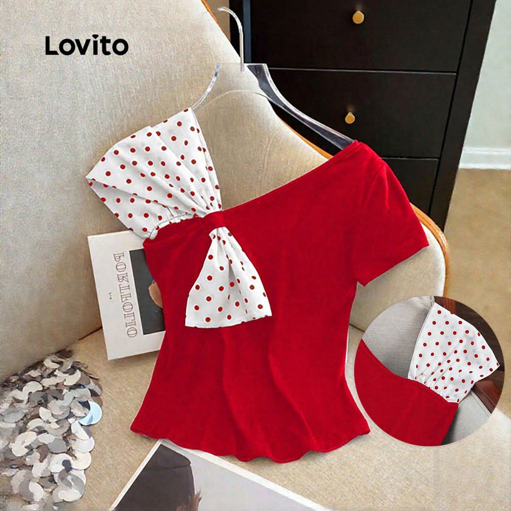 Lovito Camiseta Casual Evangélica Festa Em Tecido Costurado Primavera/verão Vermelha E Branca Para Mulheres L154ED139 em Oferta na Shopee