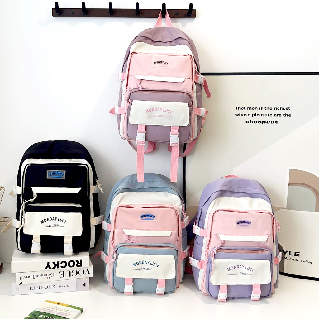 MODIVA Mochila Escolar Impermeável Oxford Color Block – Dupla Alça, Grande Capacidade, Confortável e Durável