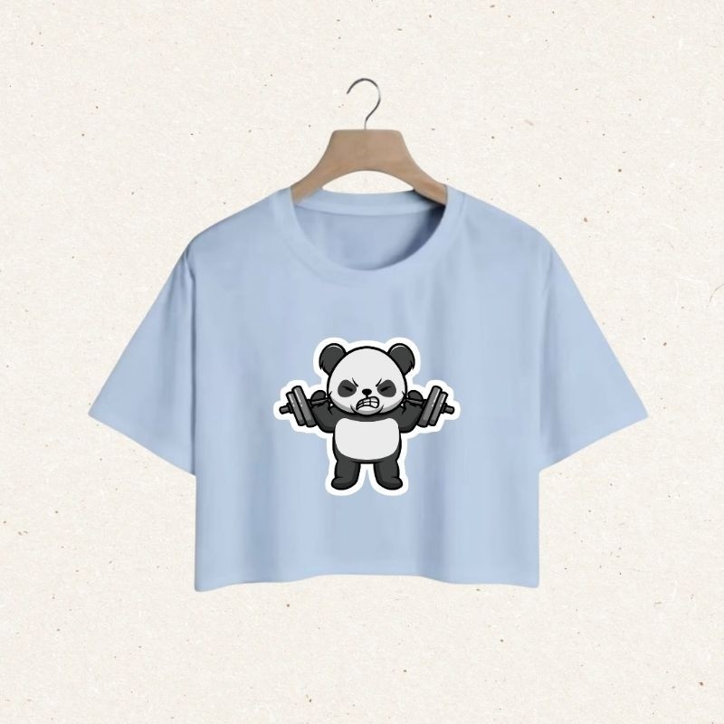 Cropped Blusinha Feminina Panda Academia Estampado Confortável Manga Curta