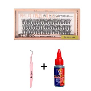 New Show Super Cola 30ml Salon Pro + Pinça Vetus +Caixa Com Cílios postiços 6D MINK 30P-T…