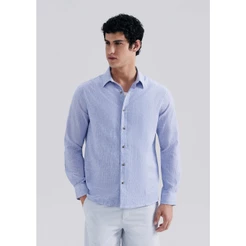 Camisa Masculina Manga Longa Listrada Em Linho