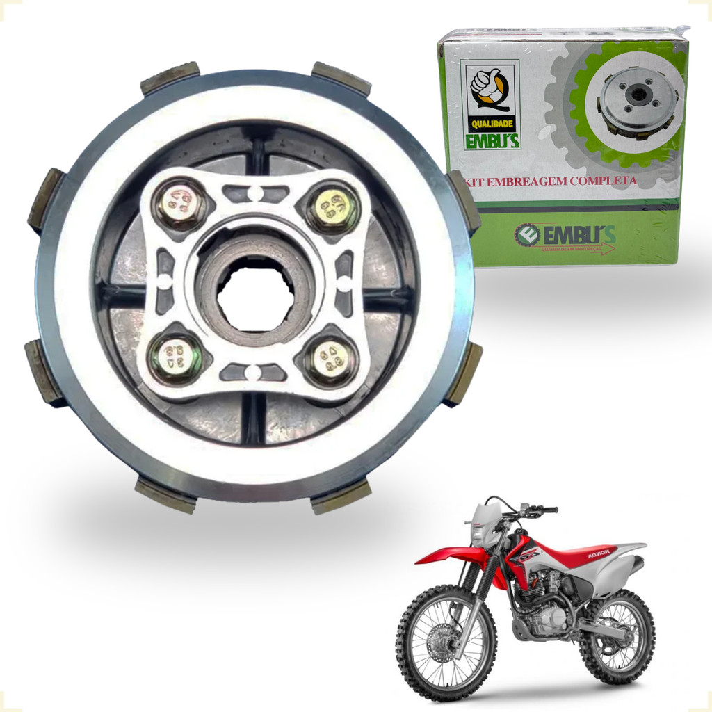 Kit Embreagem Completa Embus Moto CRF 230 Anos 2007 à 2010 Multidisco Manutenção Padrão Original