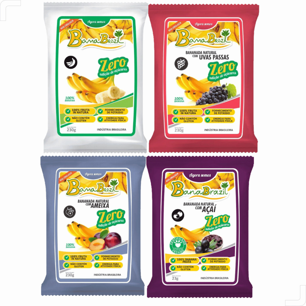 Bananada Natural - Uvas Passas - Ameixa - Açaí - 4 Pacotes