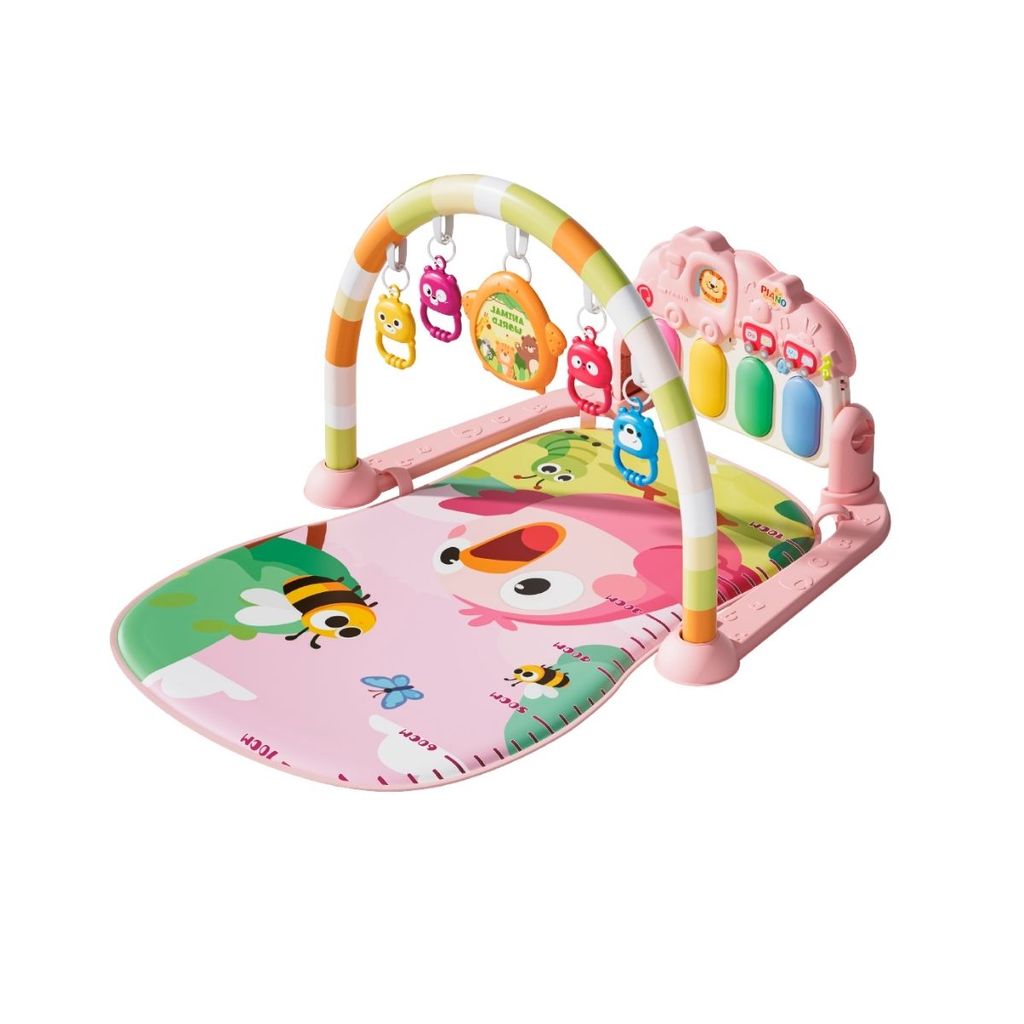 Tapete De Atividades Para Bebê Piano Musical Móbile com 5 Brinquedos Piuí Rosa Maxi Baby