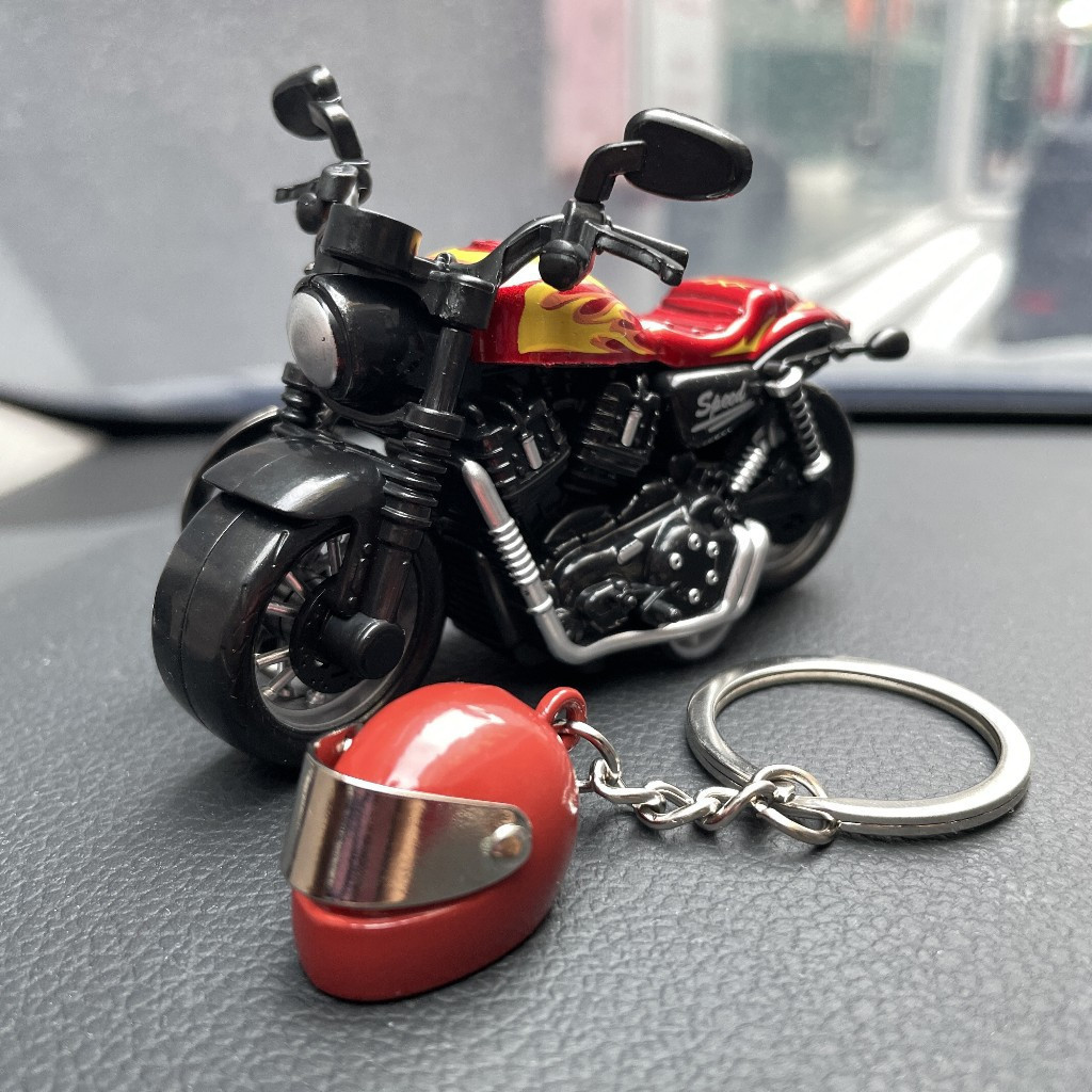 Mini Conjunto de Chaveiro de Motocicleta e Capacete Presente para Fã de Motociclista Unissex de Tendência Criativa