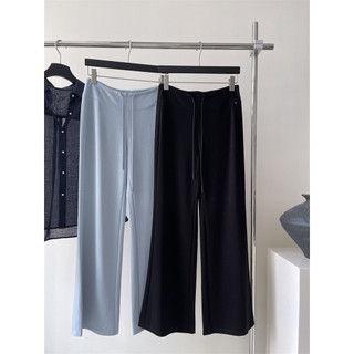 Estilo de tabuleta JAYT!Verão Material fino linha intelectual sentido calças soltas Drape cordão cintura baixa calças li