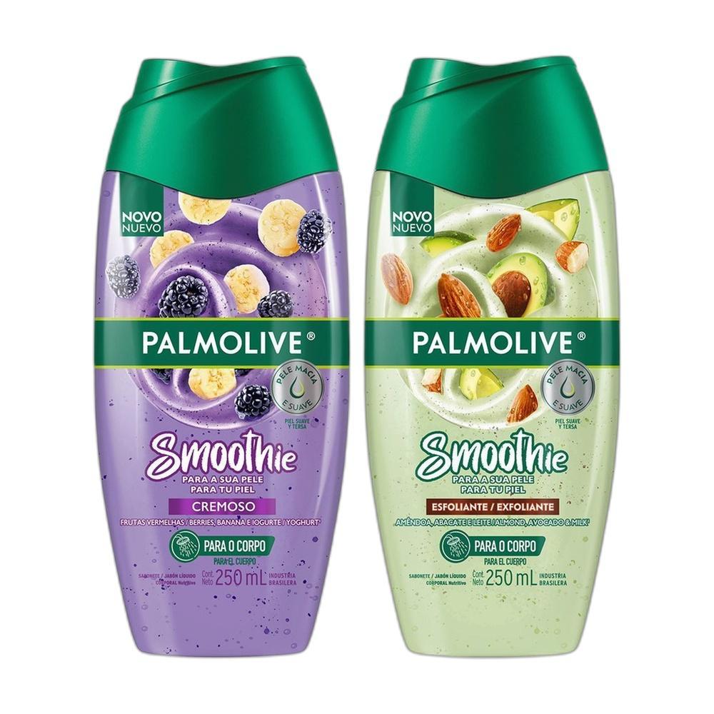 Kit Sabonete Líquido Palmolive Smoothie Frutas Vermelhas Banana e Iogurte 250ml + Esfoliante Amêndoa 250ml