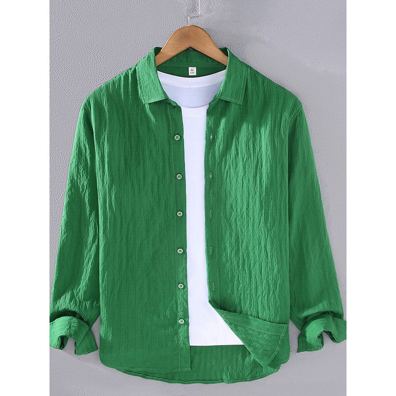 Camisa básica de cor sólida masculina 2026 verão All-Match respirável Polegada roupas casuais solto chinês topo fino cam