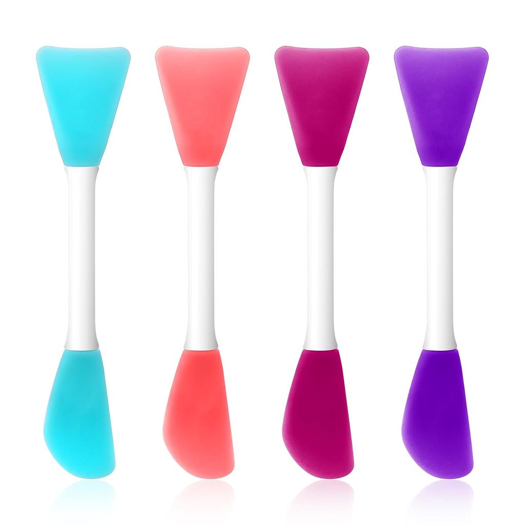 Aplicador de Máscara Facial de Silicone, 4 Pincéis de Máscara de Dupla Ponta para Mistura de Argila Facial, Espátula Mac