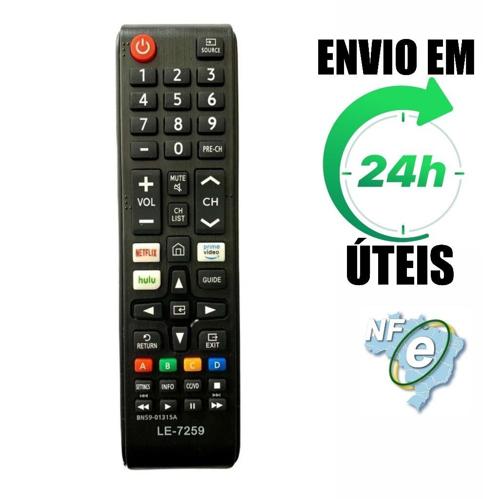 Controle Remoto Compatível com Tv Samsung Universal BN59-01315A  hulu netflix prime video
