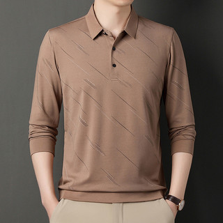 Camisa Polo de manga comprida masculina idosa de meia-idade topo 2023 primavera outono novo estilo listrado impressão ne