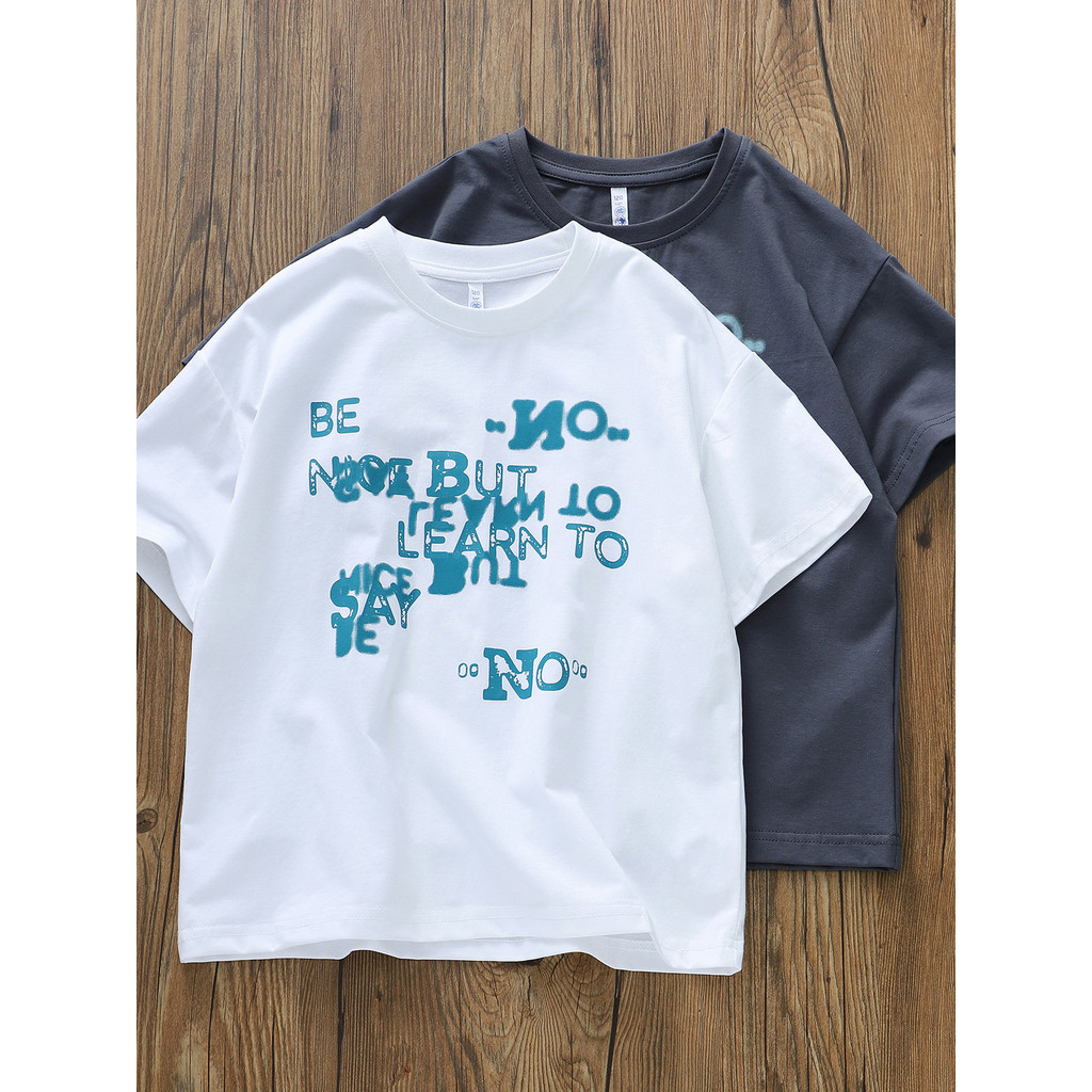 Meninos de alta qualidade verão novo estilo carta infantil em torno do pescoço de manga curta camiseta infantil médio gr