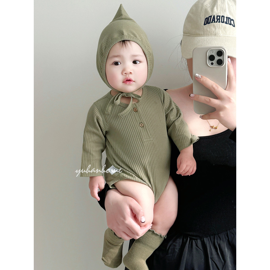 Menino bebê triângulo macacão manga longa fino desossado puro algodão classe a simples interior roupas de bebê primavera