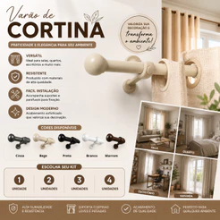 Varão Para Cortina Completo 2 metros Suportes Resistente Com Parafusos Buchas Fácil Instalação Sala Quarto Cozinha