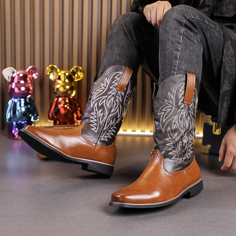 Botas de Cowboy ocidentais masculinas outono inverno botas de cano alto botas de equitação mongol ao ar livre piloto cic