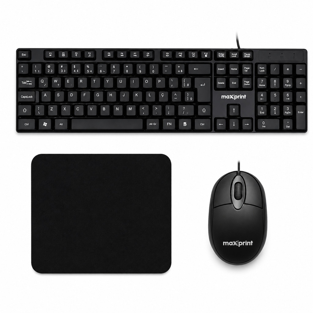 Kit Teclado Mouse e Mousepad Office com Fio USB Pc Notebook Plug and Play ABNT2 computador barato garantia Trabalho