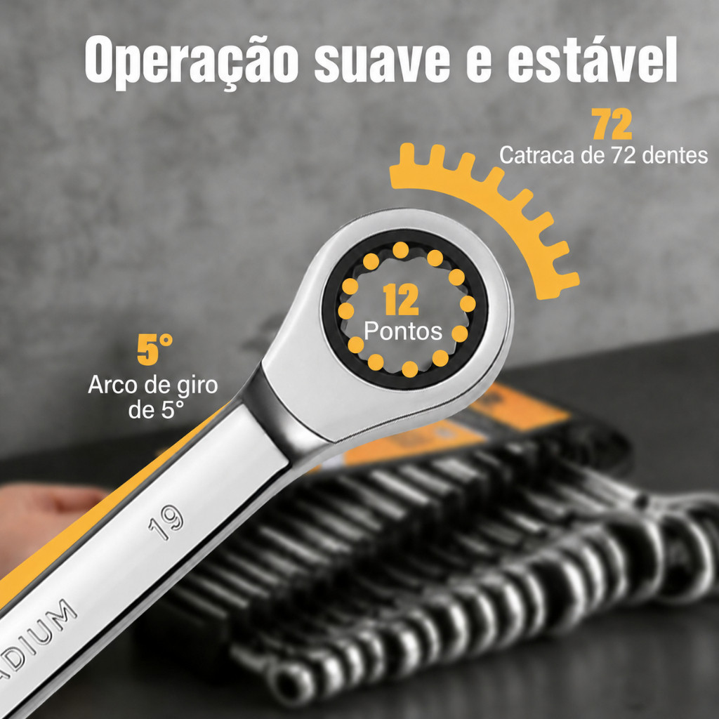 Conjunto de chaves combinadas com catraca de 12 peças Aço Cromado Resistente · foto 2
