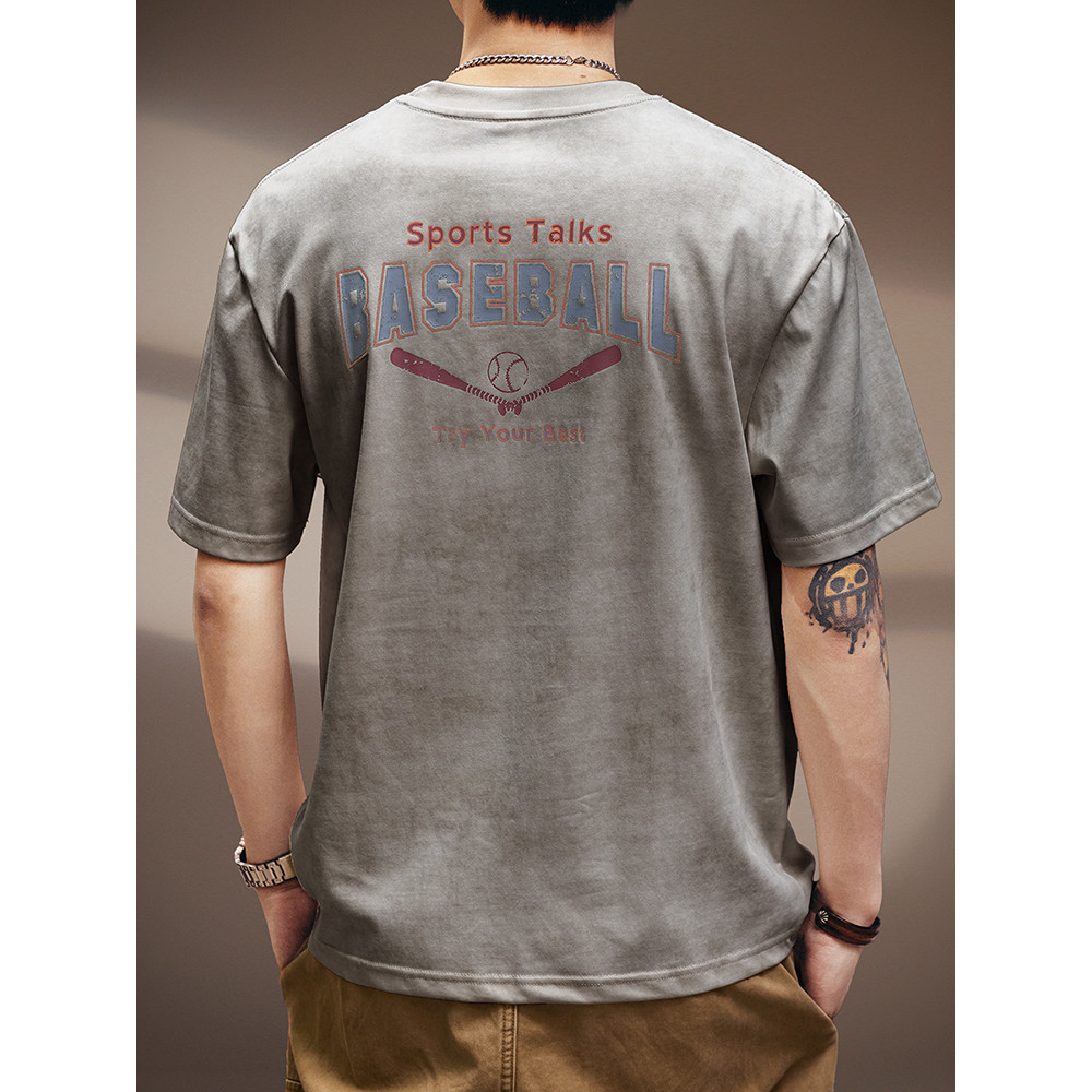 High-End americano Retro Tie-Dye lavado manga curta camiseta masculina verão novo estilo solto meia manga impresso Stree
