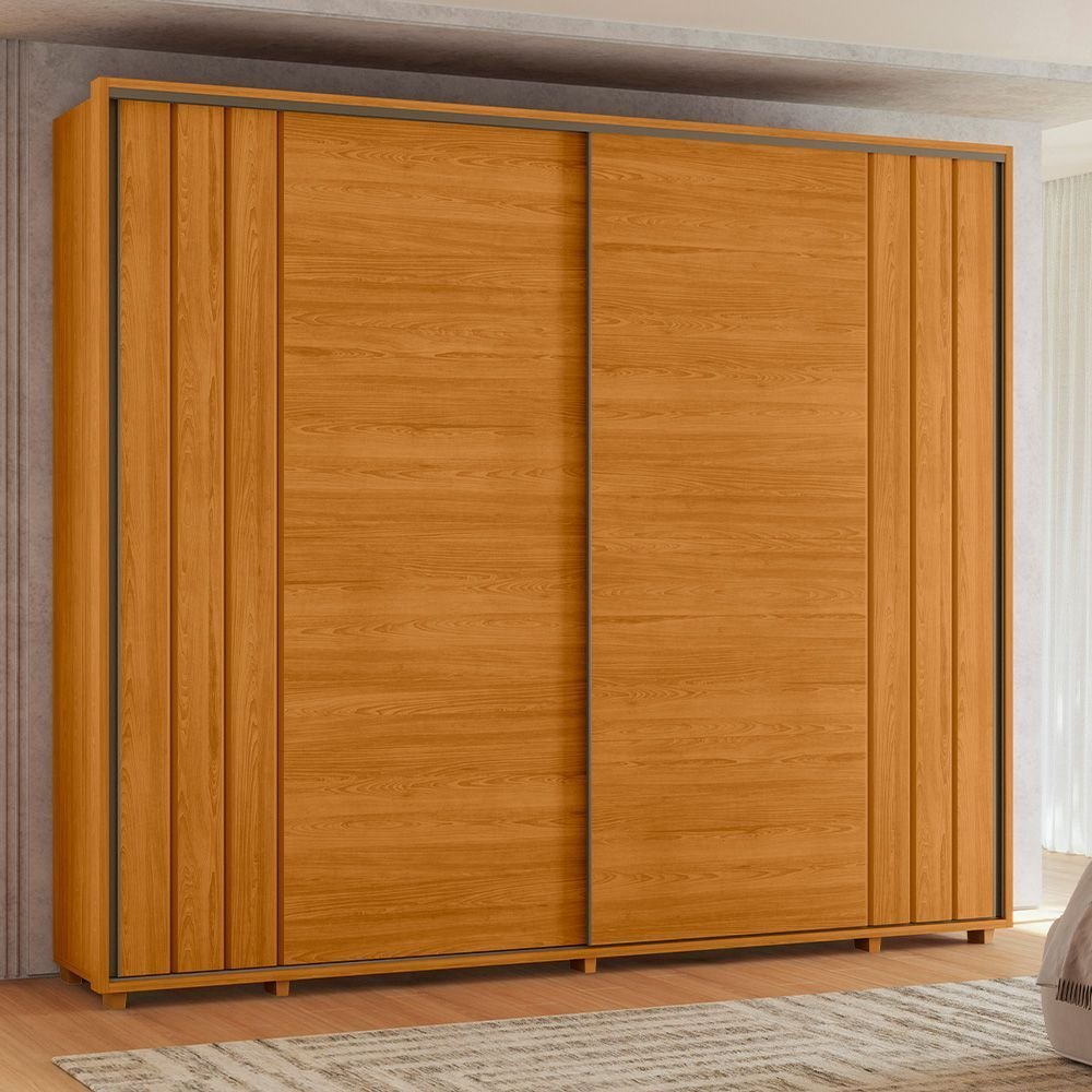 Guarda Roupa Casal 2 Portas de Correr 100% MDF com Pés Dali Yescasa Marrom/Cinamomo Cinamomo