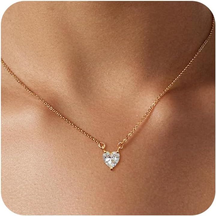 Colar com Pingente de Diamante HERIER para Mulheres, Colar Delicado Banhado a Ouro 14k, Colares Choker em Formato de Cli