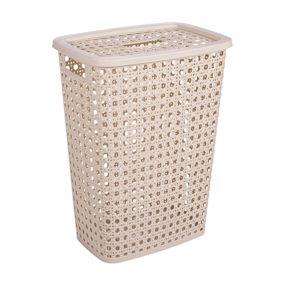 Cesto de Roupa Plasútil Alto Palha Bege 32L