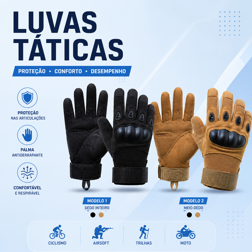 Luva Tática Antiderrapante Moto Motociclista Airsoft Ciclismo Proteção Reforçada