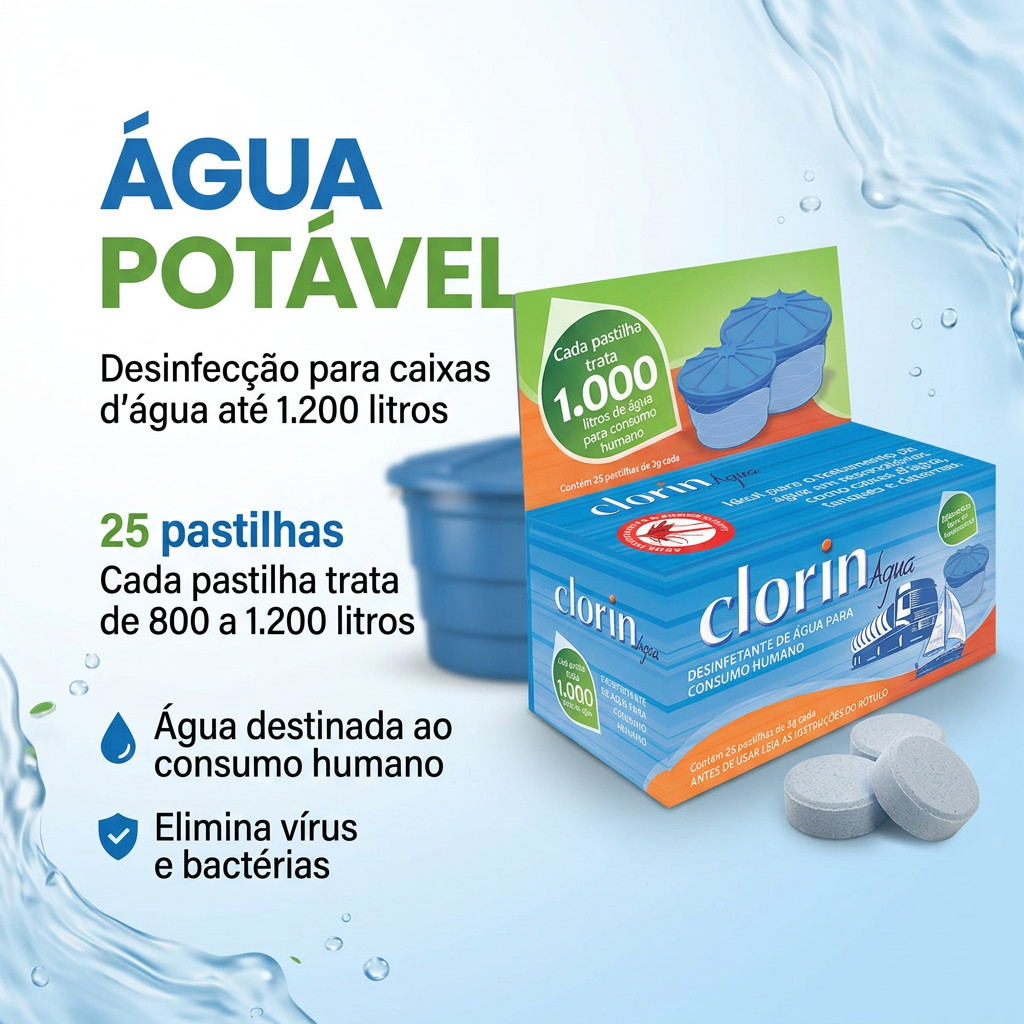 Cloro para Água Potável em Caixa d'Água até 1.200L Clorin 1000