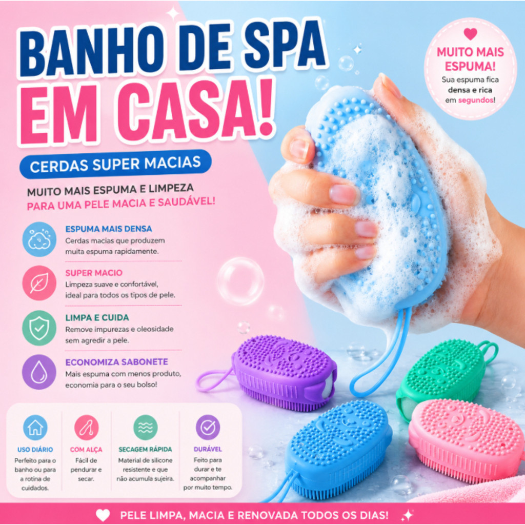 Escova de Banho Multiuso: Compatível com Sabonete Barra e Líquido, Limpeza Profunda