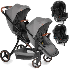 Carrinho de Bebê Gêmeos com 2 Bebê Conforto Galzerano Nix Duo Grafite