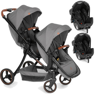 Carrinho de Bebê Gêmeos com 2 Bebê Conforto Galzerano Nix Duo Grafite