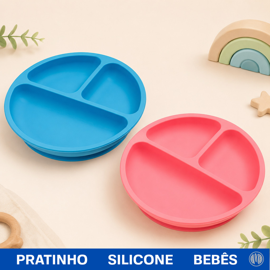 Pratinho Infantil Prato Silicone Com Ventosa E Divisória Introdução Alimentar