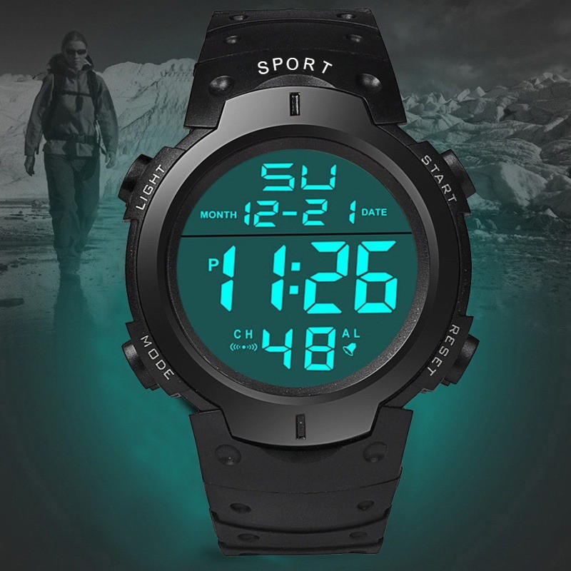 Relógio Digital Tático Masculino, Cronógrafo Esportivo LED à Prova d'Água, Pulseira de Silicone 2PYC 2UWW