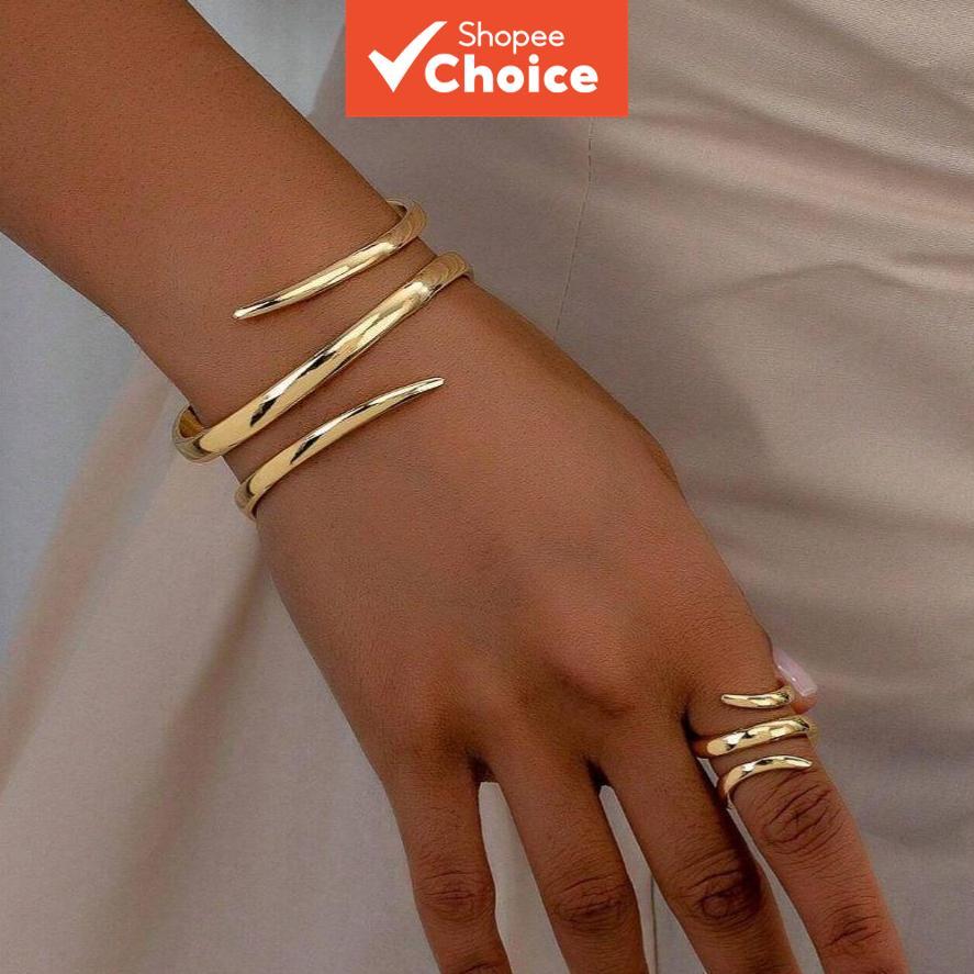 Pulseira Feminina Em Tom Dourado Para Anel Conjunto De Joias Ajustável Minimalista Luxo Geométrico Acessórios Modernos