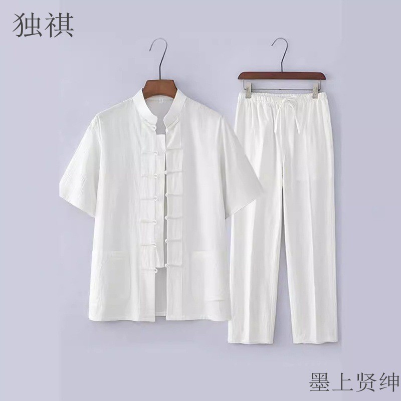 Estilo chinês Tang masculino de meia-idade idosos algodão de manga curta Retro masculino Hanfu Casual pai estilo fino 7.
