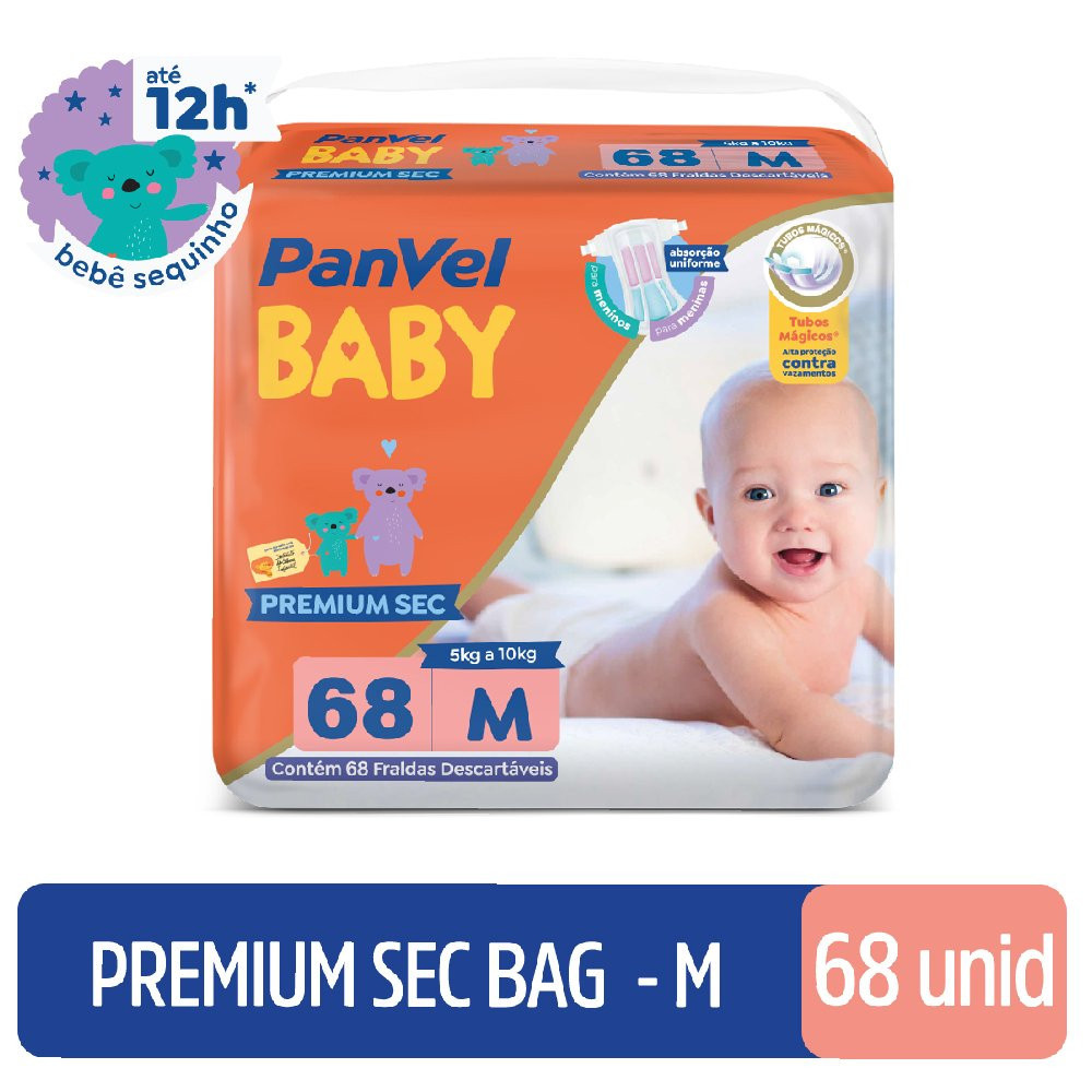 Fralda Panvel Baby Premium Sec Bag M Com 68 Unidades