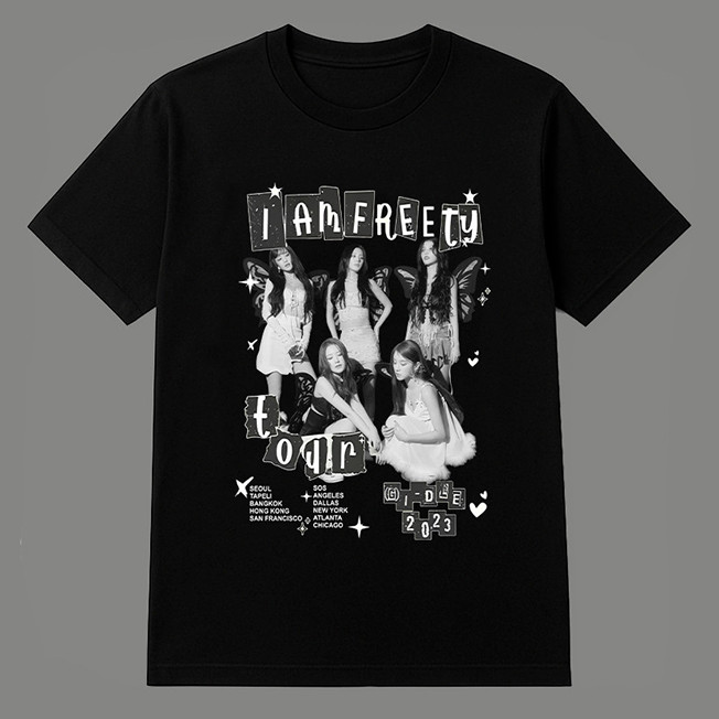 Camiseta Masculina Feminina Oversized Estampa (G)I-DLE I Am Free-Ty Tour, Camiseta de Rua Streetwear, Camiseta Kpop