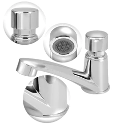 Kit 2 Torneiras Automática Lavatório Banheiro Temporizador Cromada Botão Inox Economia Pia Cuba
