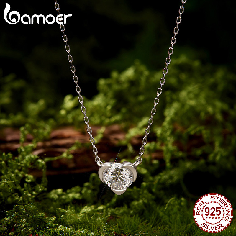Bamoer 925 Prata Esterlina Moissanite Colar 1CT Coração Jóias Para Presente Feminino Com Certificado