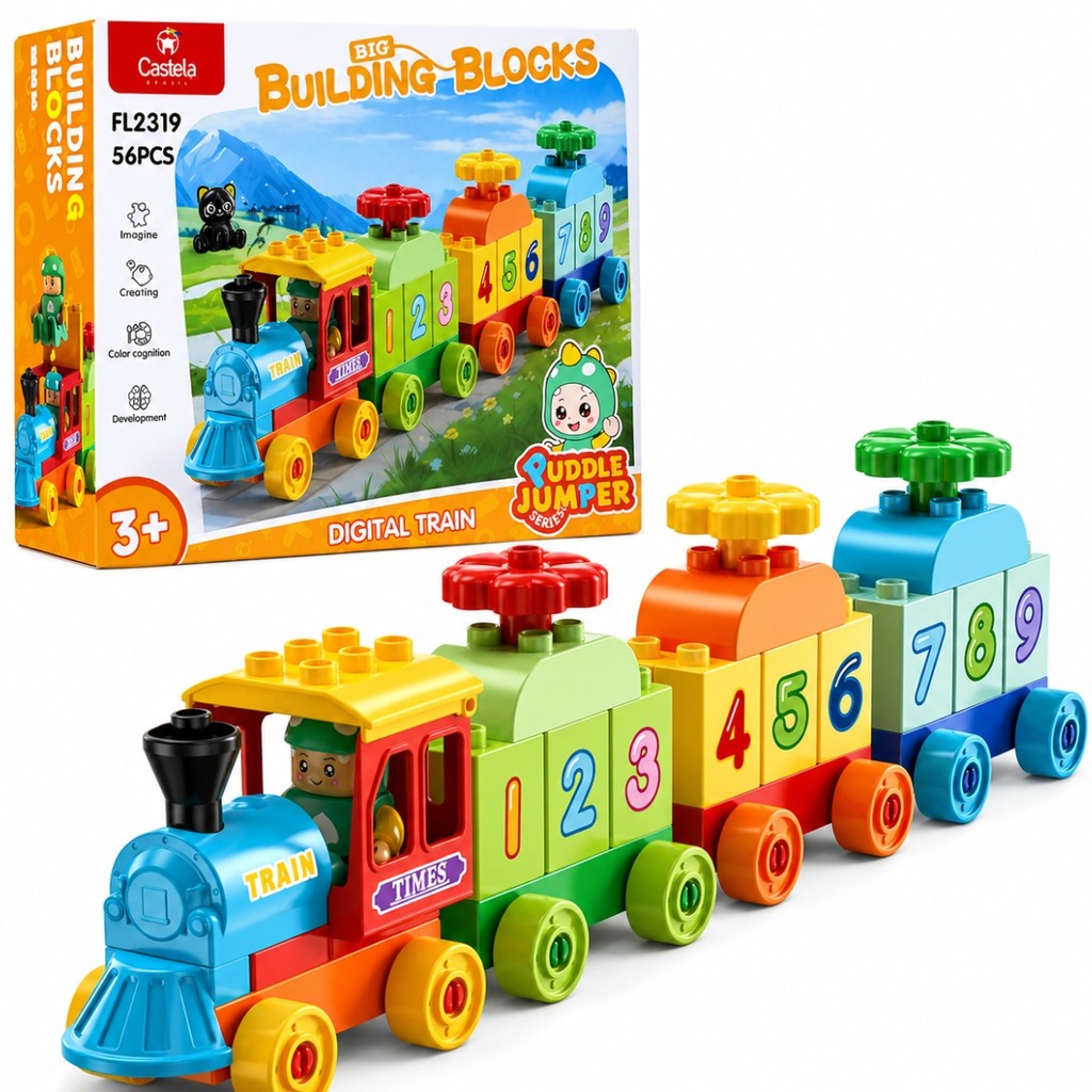 Blocos De Montar Infantil Trem Educativo 56 Peças - Castela