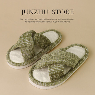 Chinelos de linho absorventes de suor respirável feminino casa interior mudo antiderrapante estilo japonês quatro tempor