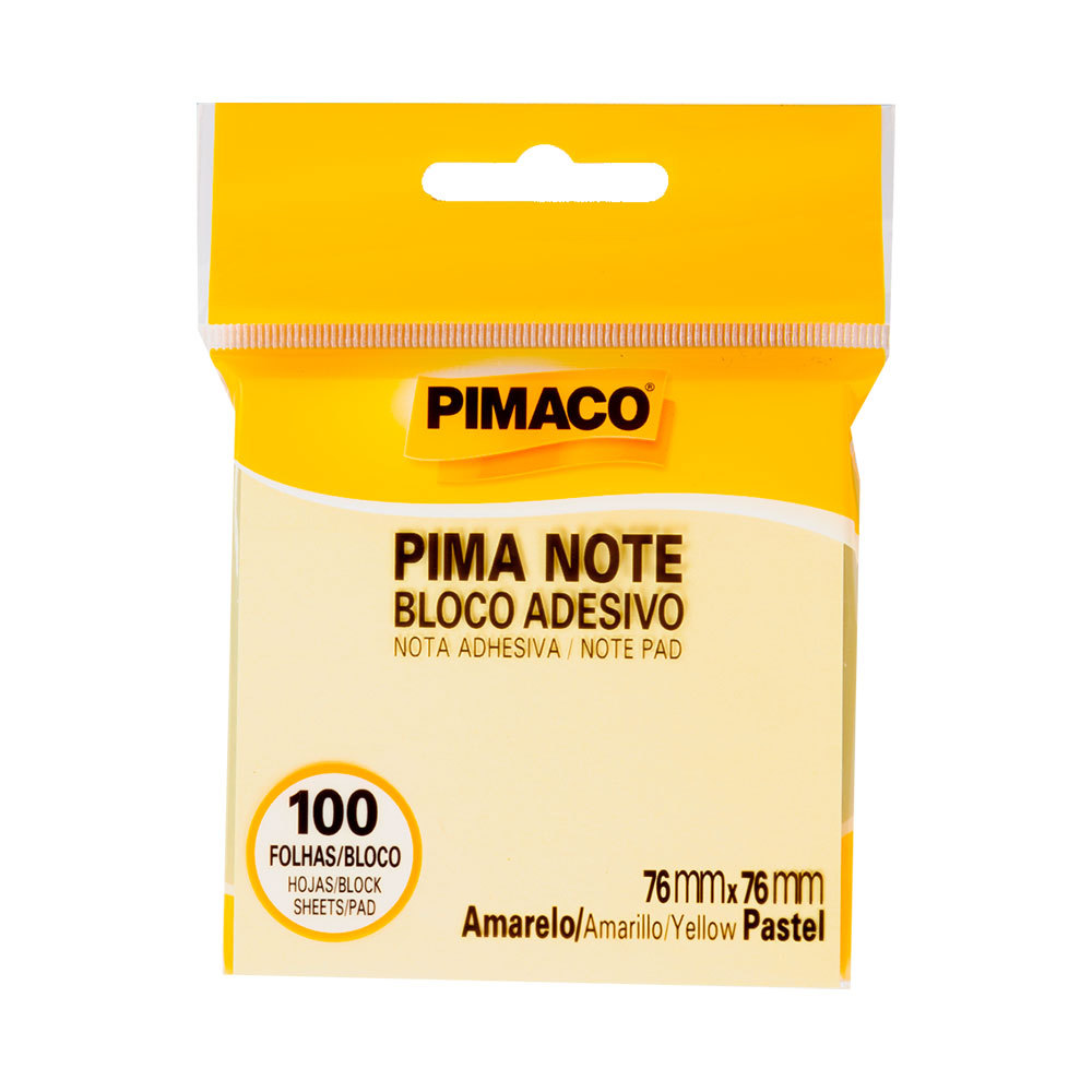 Bloco recado adesivo Pima Note Amarelo Pastel 76x76mm 100 fls Pimaco