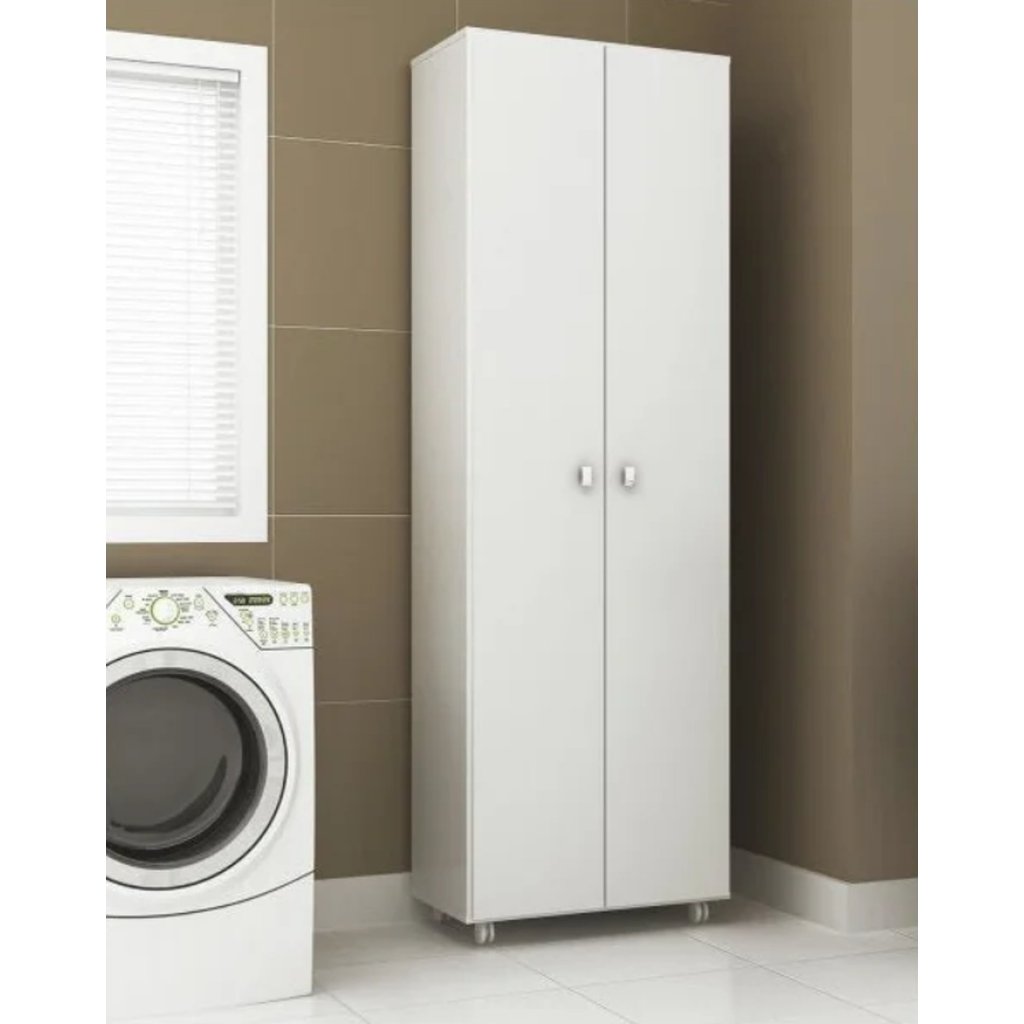 Armário Multiuso 2 Portas 4 Prateleiras com Rodízios AM3101 60cm Branco Branco