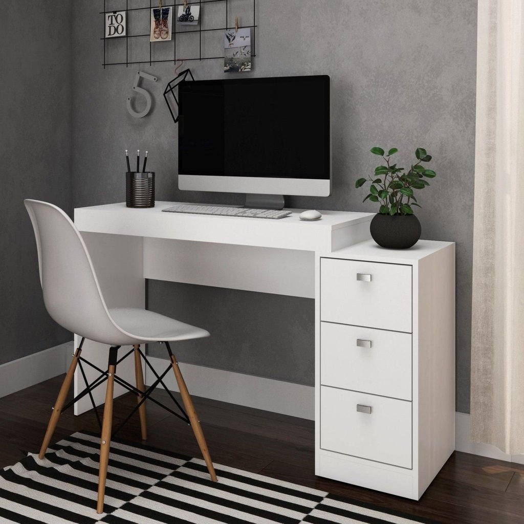 Escrivaninha Mesa Escritório ME402 3 Gavetas 121,5cm Branca Branco