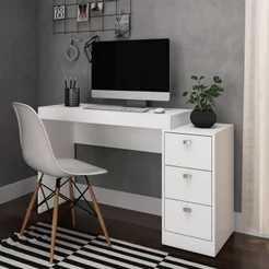 Escrivaninha Mesa Escritório ME402 3 Gavetas 121,5cm Branca Branco