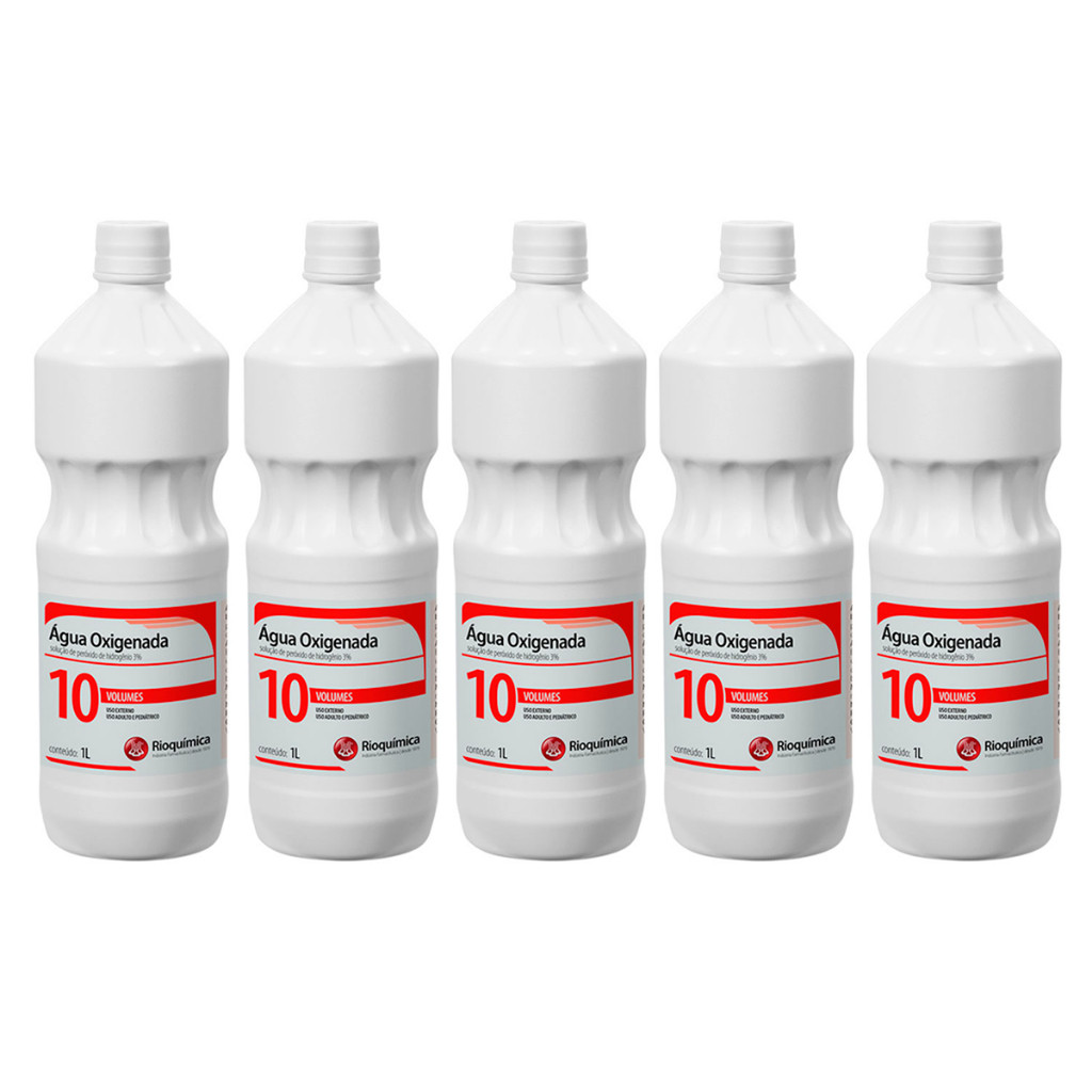 Kit 5 Água Oxigenada 10 Volumes de 1 Litro - Rioquímica