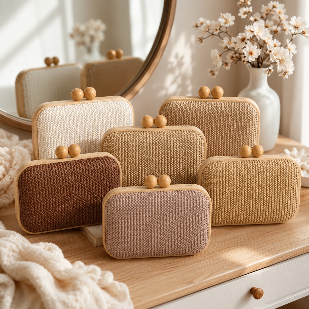 Bolsa Clutch Feminina de Palha Trançada e Madeira Artesanal Luxo de Mão Luxo para Festa Casamento Madrinha Praia