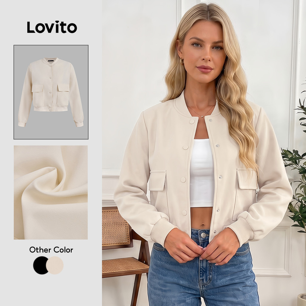Lovito Casual Jaqueta Corta-vento Com Botões Frontais/jaqueta Impermeável Para Mulheres LNL52139