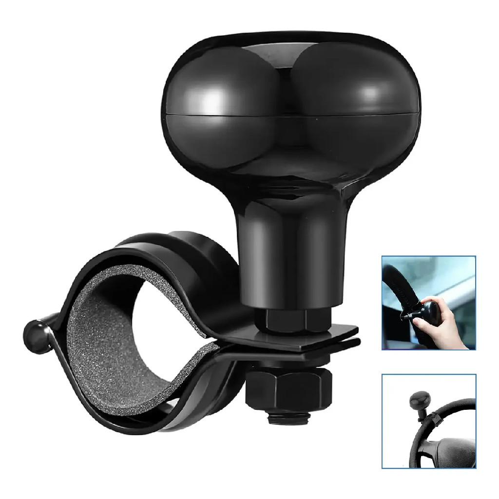 1 Und Manopla Volante P/ Carro Auxilia PCD Baliza Dirigir Ajustavel Universal Giratorio Cor Preta